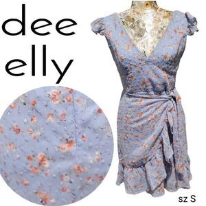 Dee Elly Blue Ditsy Floral Summer Ruffle Sleeves Girlcore Romantic Short Dress